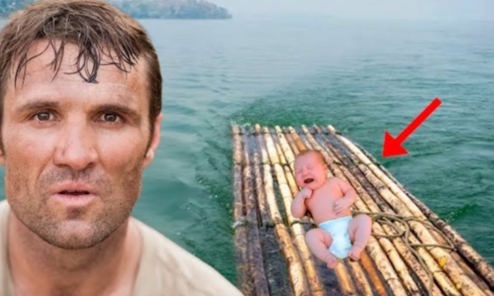 A fisherman finds a baby alone at sea on a raft, and is startled when he approaches..
