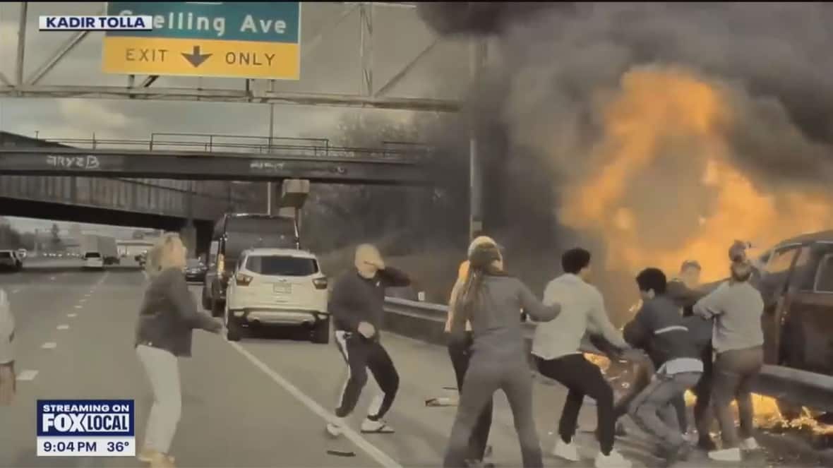 WATCH | Strangers pull man from burning vehicle on Minnesota highway