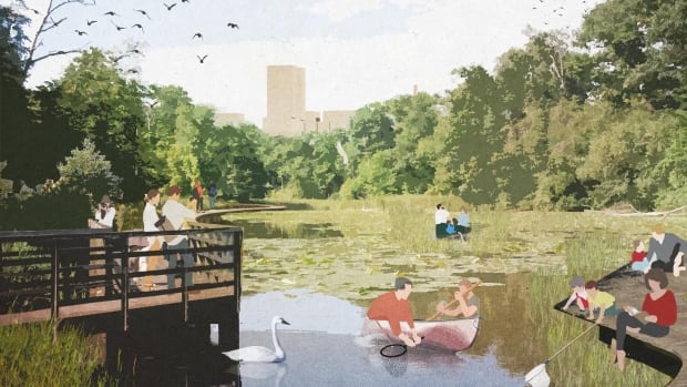 A parking lot back to a pond — that’s how McMaster University plans to ‘re-wild’ its west campus