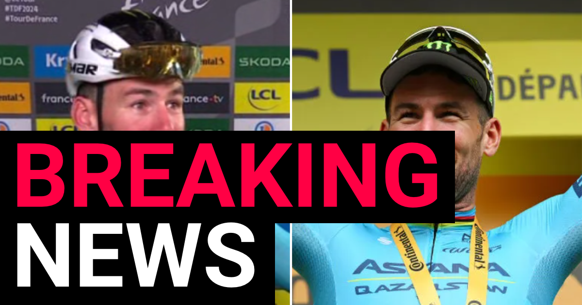 Mark Cavendish reacts after breaking Tour de France record for stage wins