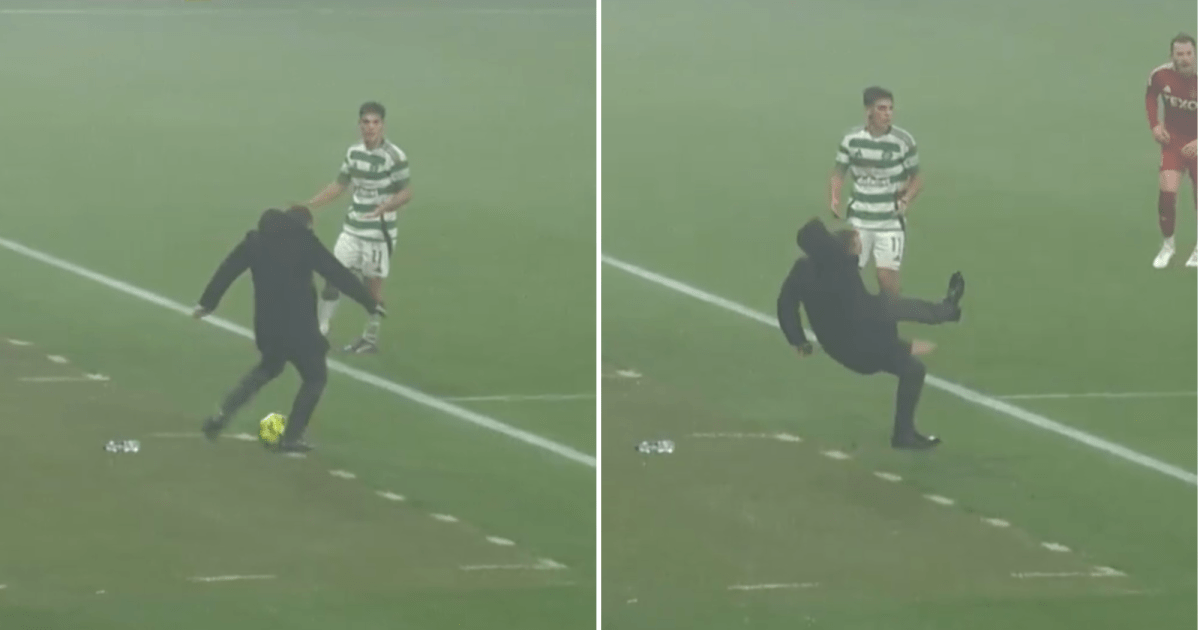 Brendan Rodgers absolutely stacks it while hoofing ball during Celtic match | Football