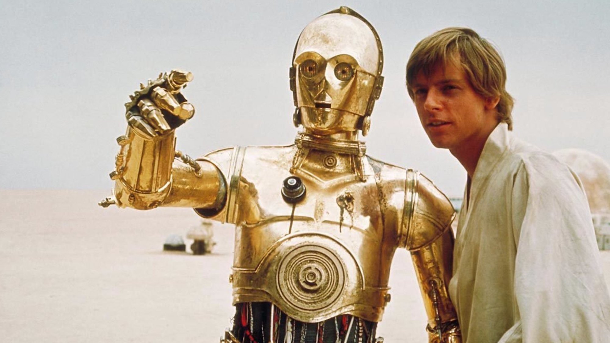 C-3PO next to Mark Hamill